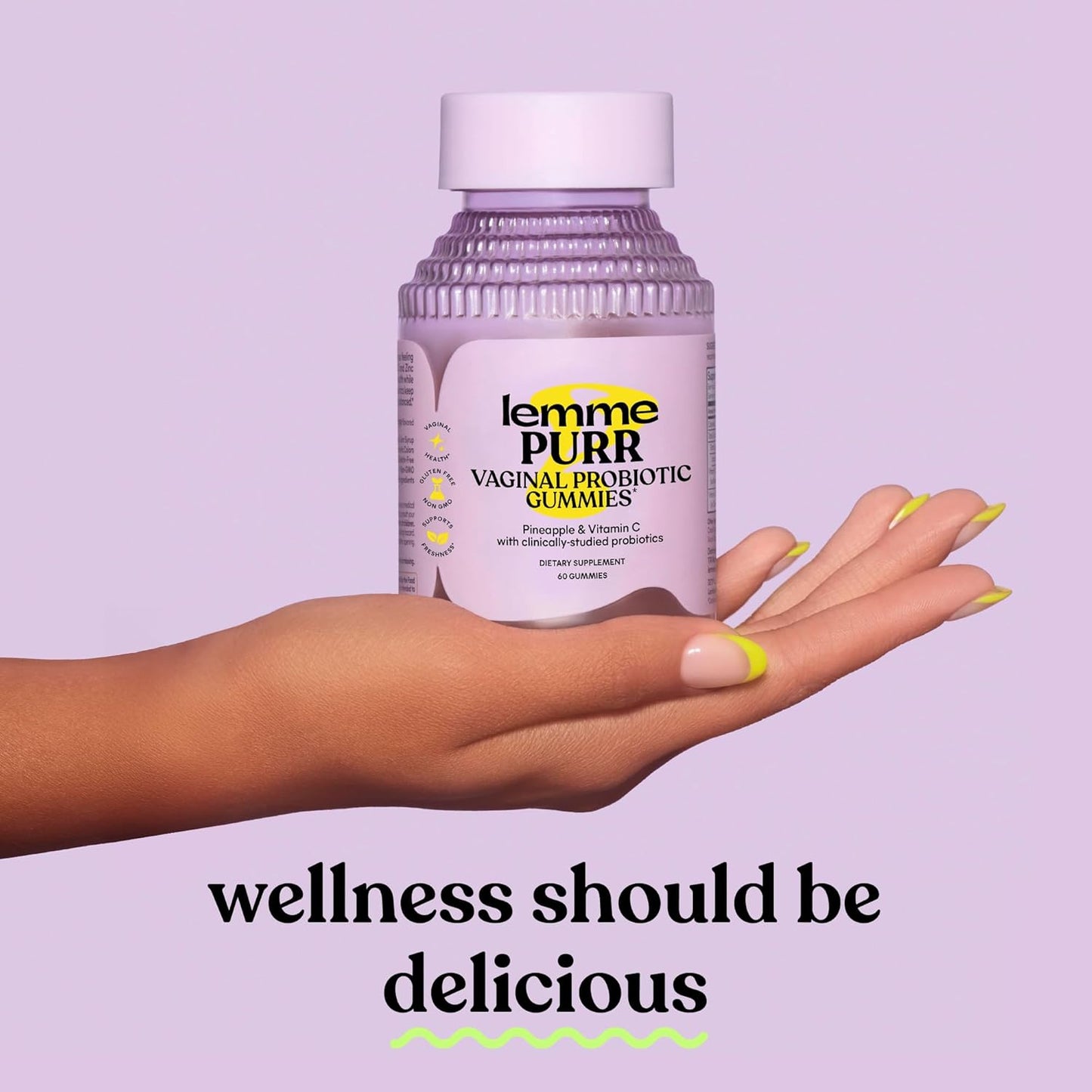 Purr Vaginal Probiotic Gummies for Women - Balanced Ph, Healthy Odor, Yeast Balance & Flora Support + Vitamin C for Immune Health - Tasty Pineapple (60 Count)